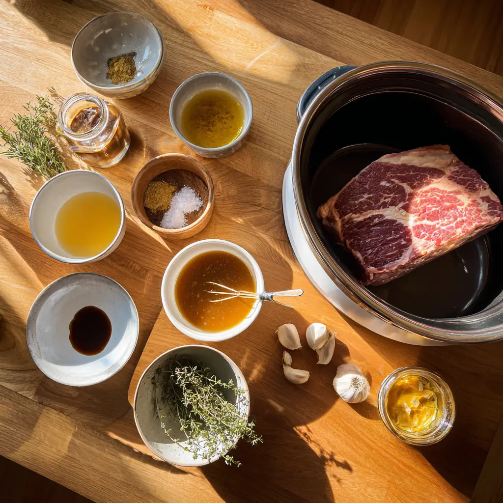 Preparing the maple Dijon sauce for Crockpot Maple Dijon Beef Chuck