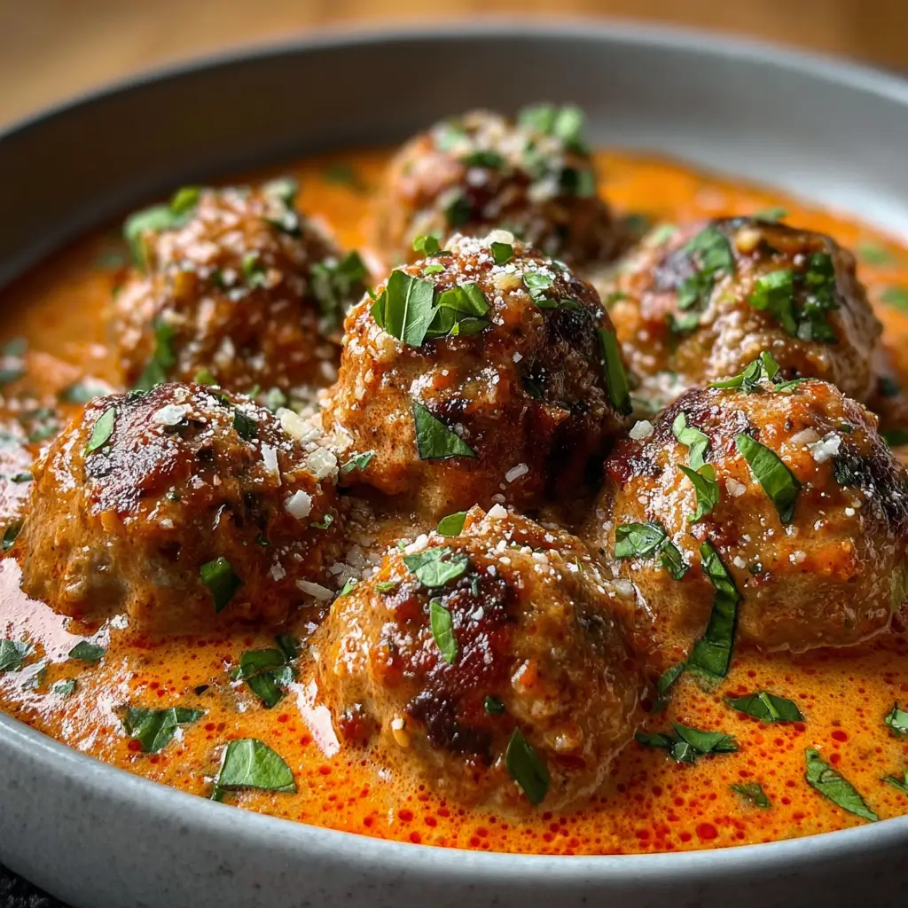 Crockpot Marry Me Meatballs in creamy sauce with basil