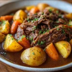 slow cooker cracker barrel pot roast final dish with beef and vegetables