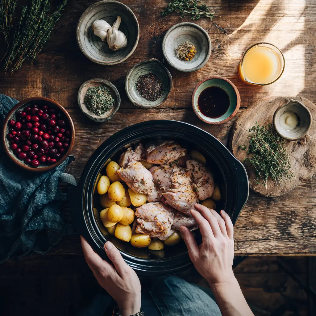 Preparing One Pot Cranberry Orange Chicken & Potatoes