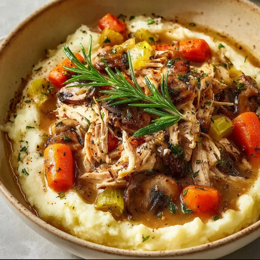 slow cooker chicken pot roast over mashed potatoes