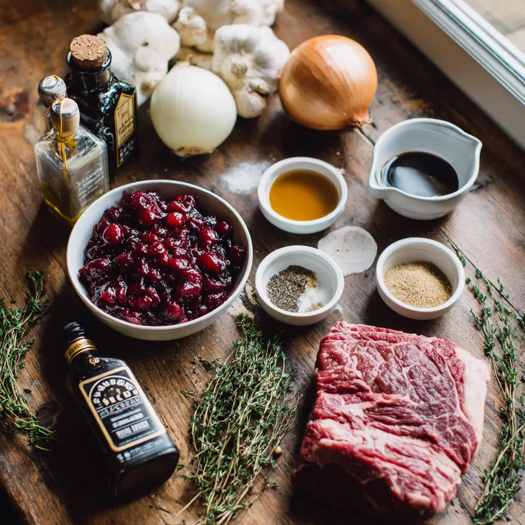 ingredients for crockpot cranberry balsamic beef roast