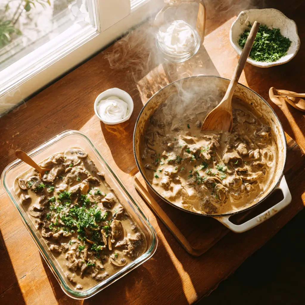 storing and reheating leftover beef stroganoff