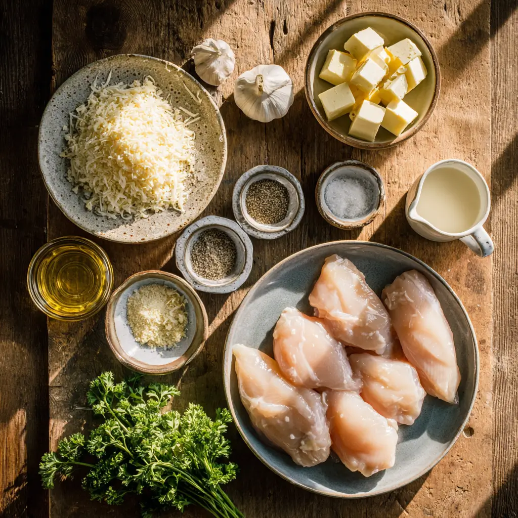 Ingredients needed for Creamy Garlic Chicken in the Crockpot