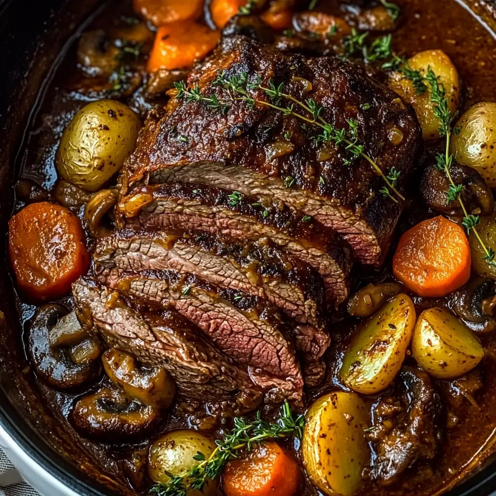 Final dish Slow Cooker Beef Chuck Roast with Mushrooms & Vegetables