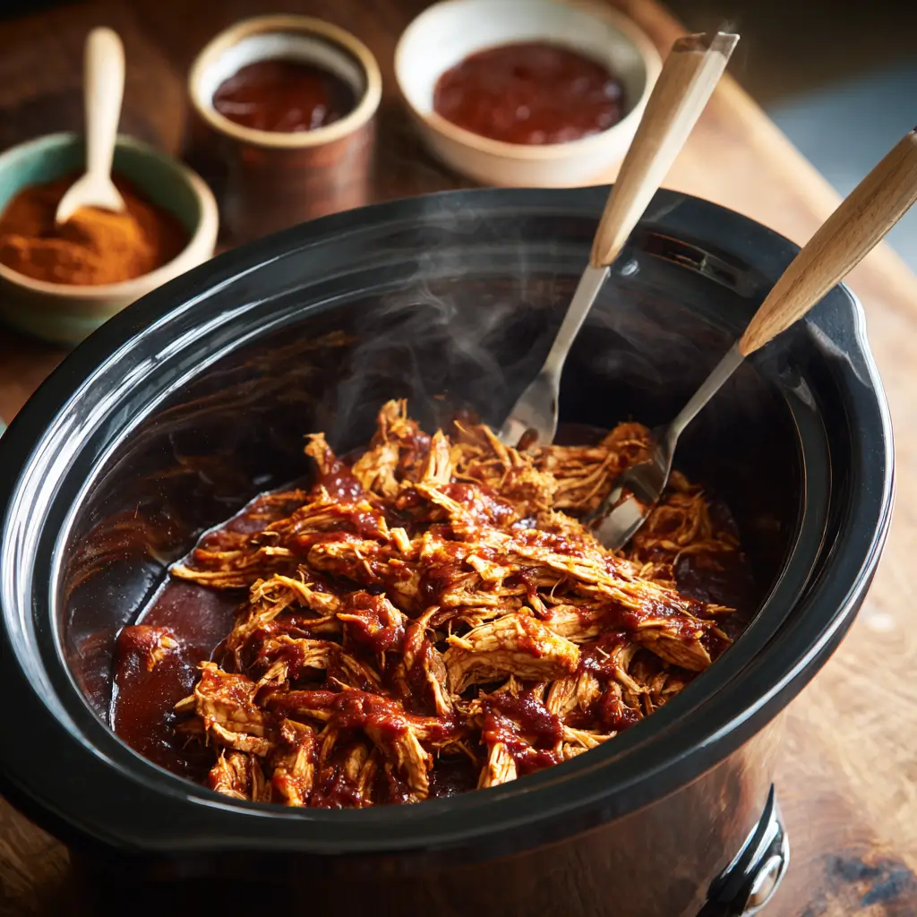 shredding slow cooker bbq chicken breast