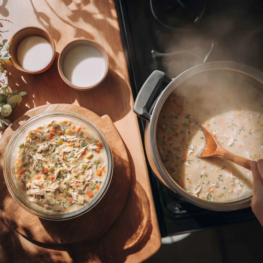 storing and reheating slow cooker chicken pot pie soup