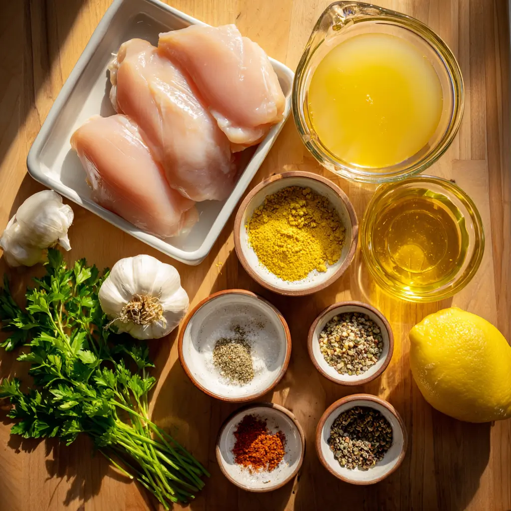 slow cooker lemon butter chicken melt ingredients overhead photo