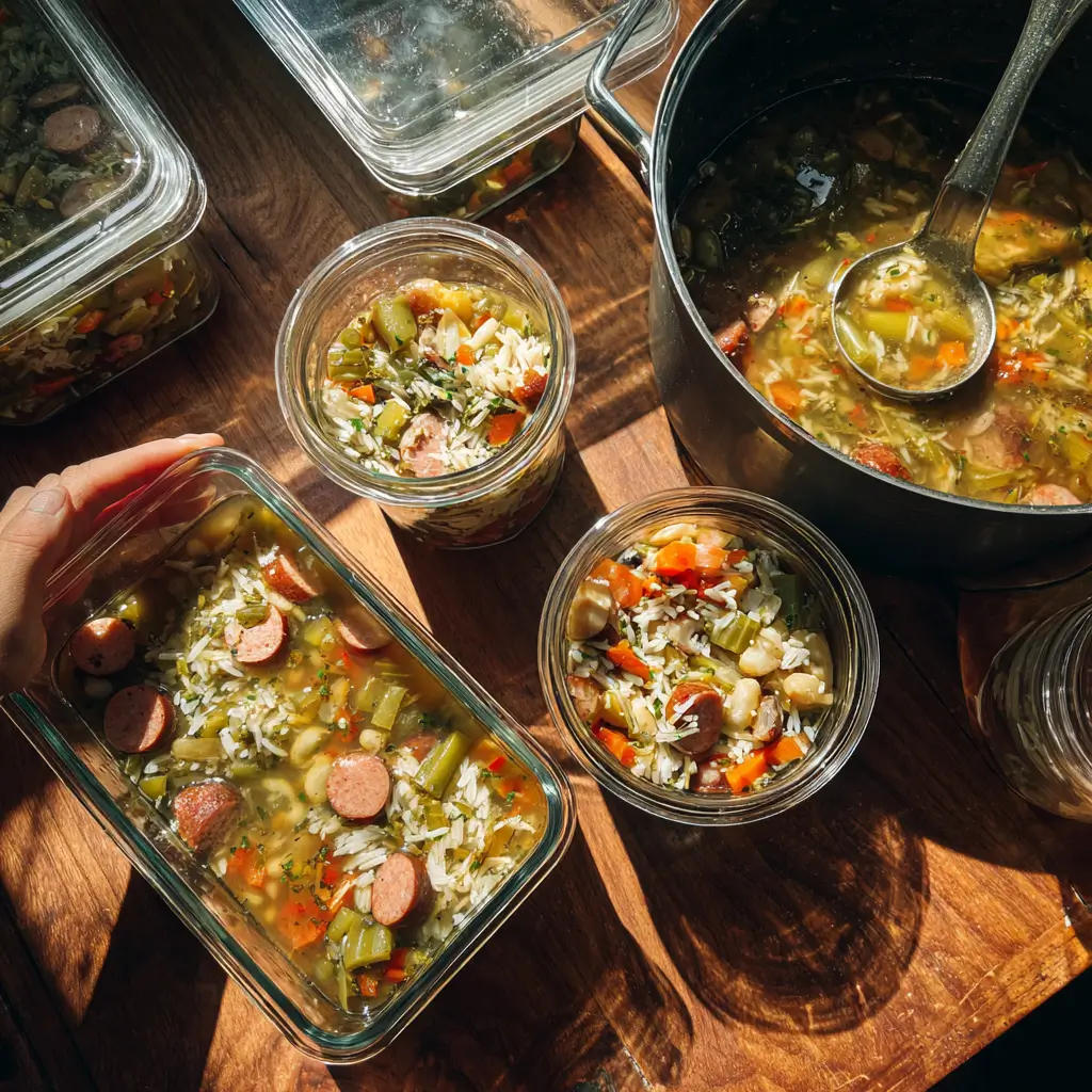 Slow Cooker Swamp Soup stored in meal prep containers