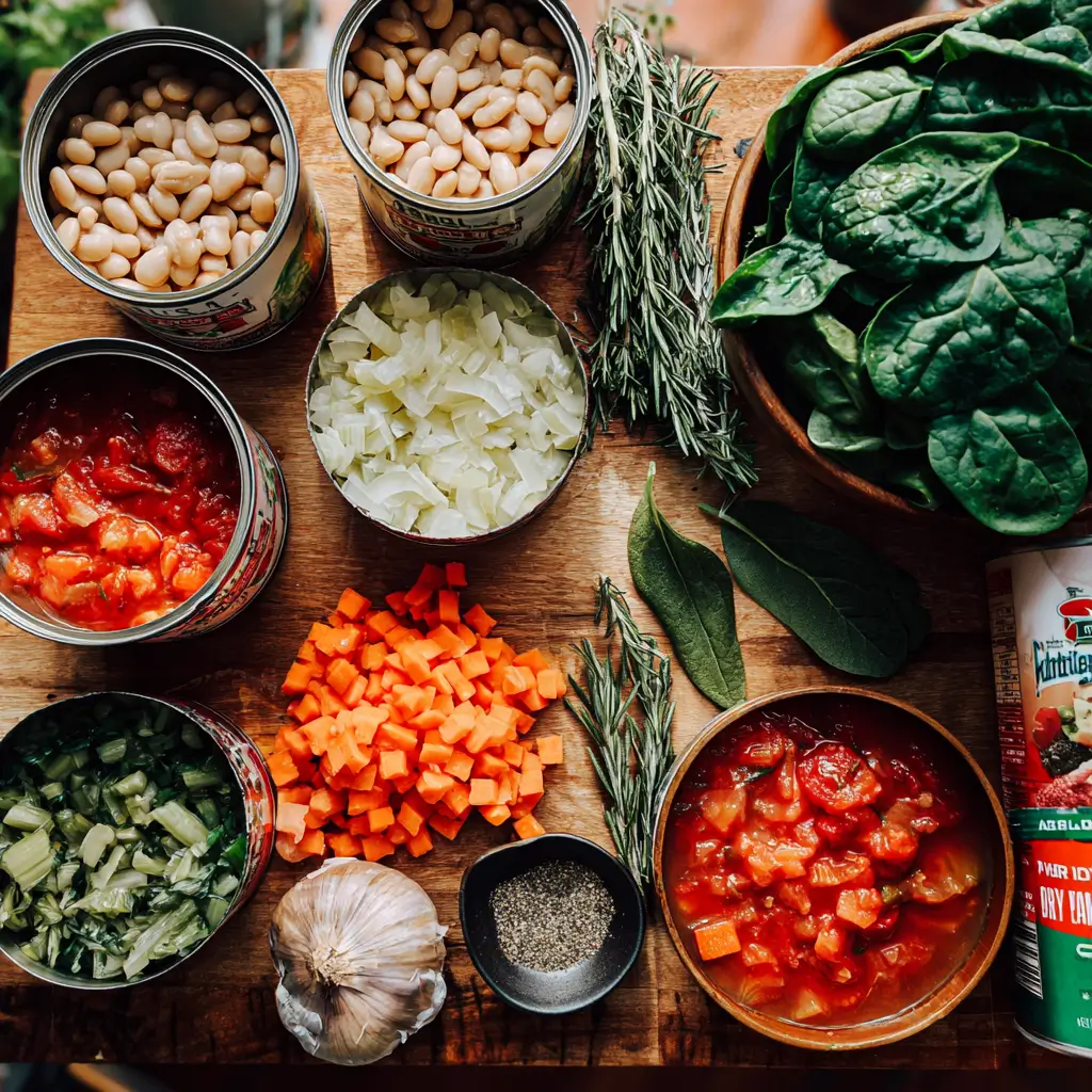 Tuscan White Bean Soup with cannellini beans, vegetables, and parmesan served warm