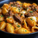 Creamy Paprika Steak Shells in the crockpot Recipe