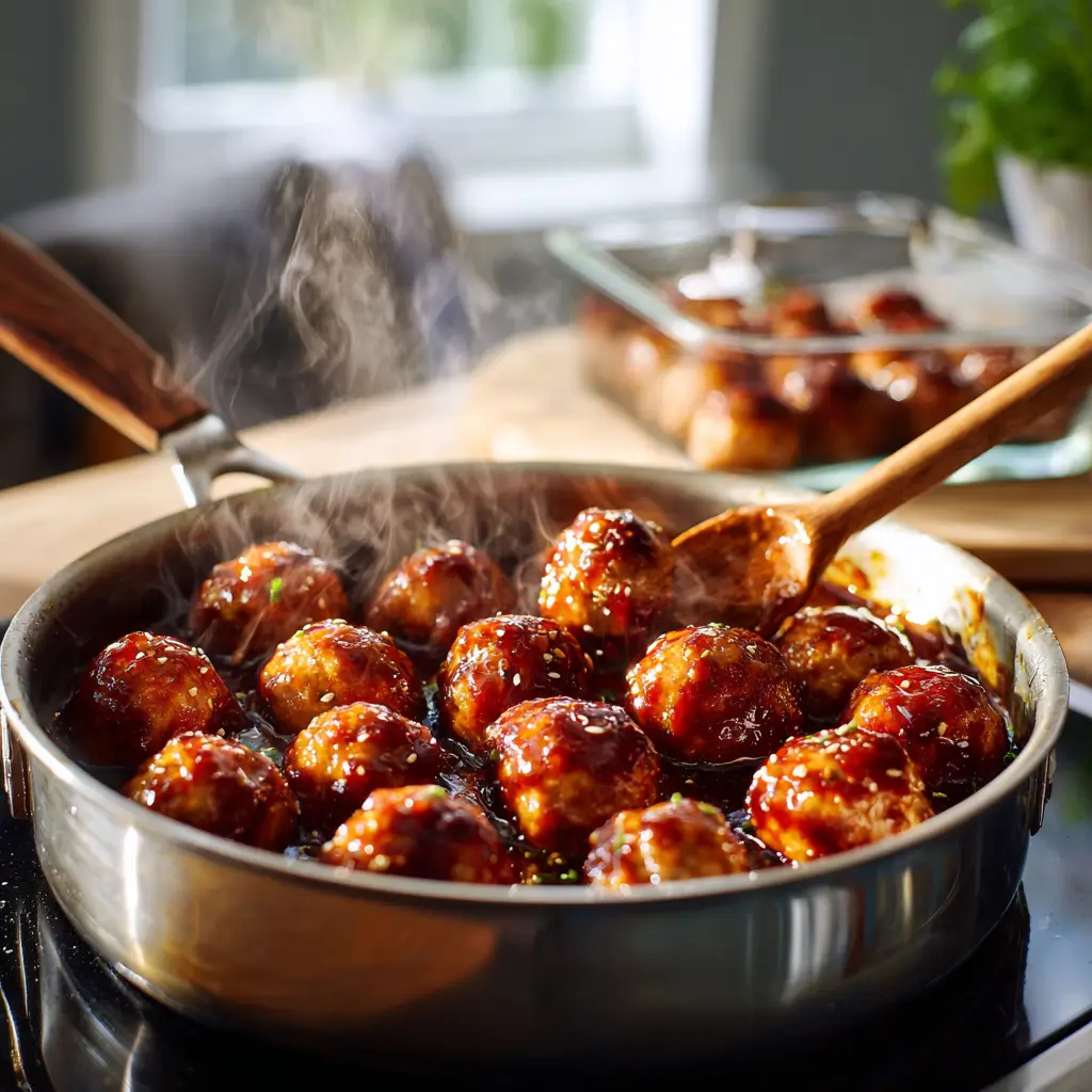 Reheating Honey Garlic Turkey Meatballs in saucepan
