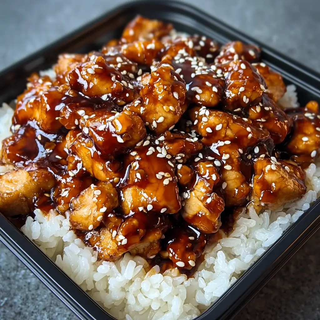 Teriyaki Chicken Over Rice with glossy slow cooker sauce